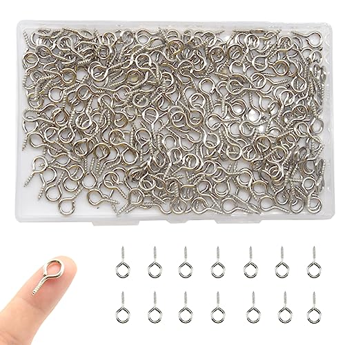 Image of 300 Pcs Small Eye Screws 9 x 19mm Mini Screw Eye Pin Peg Self Tapping Screws Hooks Ring for Arts Crafts Projects (YJY2)