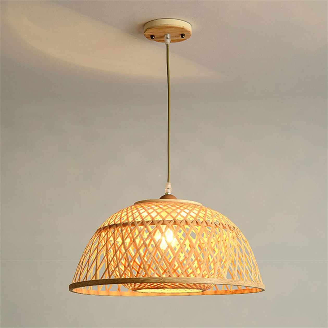 CSSYKV Antique Style Bamboo Chandelier Natural Wicker Rattan Basket Fixtures Southeast Asian Handmade Bamboo Art Hanging Lamp Shade for Dining Room Kitchen Island Entryway 1-Pack