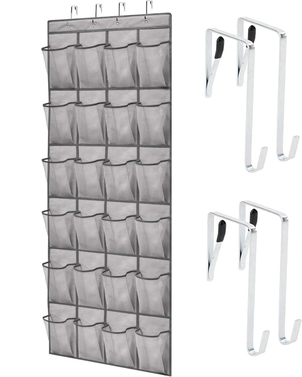 COVACURE 24 Pocket Over Door Hanging Organizer Space Saving Shoe Rack Hanging Storage Holder For Closet Door With 24 Pockets & Hook Shoes Holder Behind Door Organizer For Shoes & Accessories (Grey)