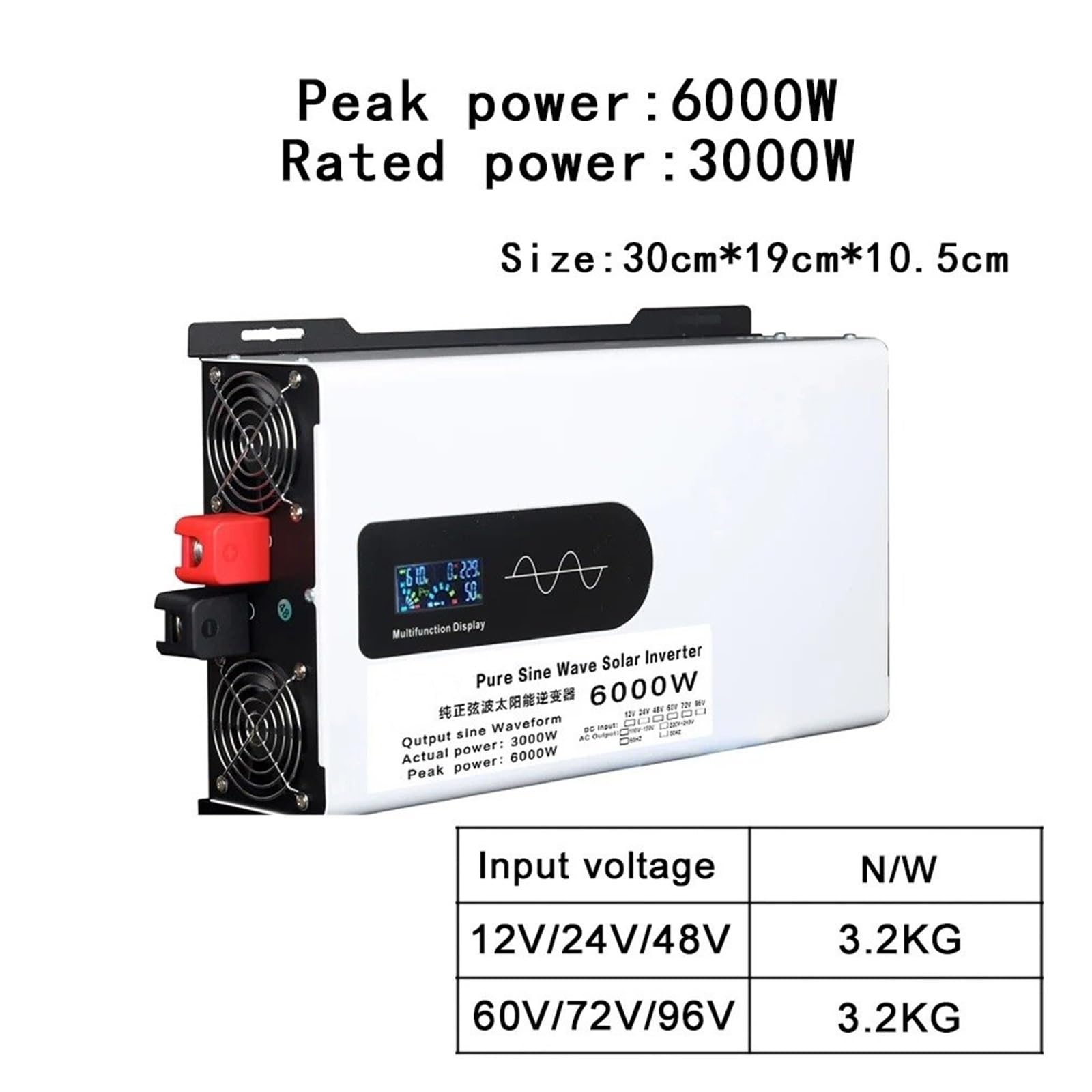 Convertidor Potencia 220 V 6000 W 12 V 24 V 48 V 60 V 72 V Inversor Solar para Coche Fuera Red Inversor Onda Sinusoidal Pura Montaje En Pared Convertidor(72V,220V-230V(60Hz),6000W)