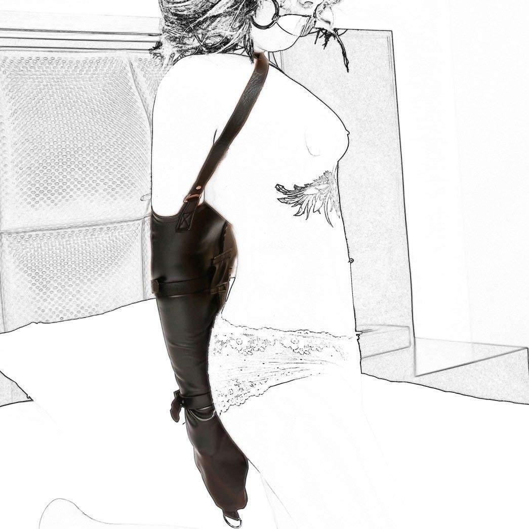 Ensemble de bondage de bras en cuir de camisole de force,Harnais de bras fermé SM main bras Extreme Armbinder Contraintes de poignet Sex Toys de fétiche d'esclave pour des couples, réglables