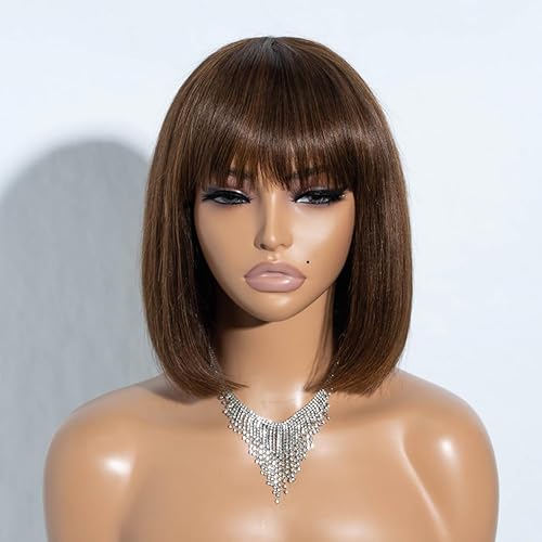 Spotlight Pelucas de cabello humano Bob con flequillo de 10 pulgadas, pelucas cortas estilo Bob marrón degradado para mujeres negras, peluca de Spotlight Pelucas de cabello humano Bob con flequillo de 10 pulgadas, pelucas cortas estilo Bob marrón degradado para mujeres negras, peluca de