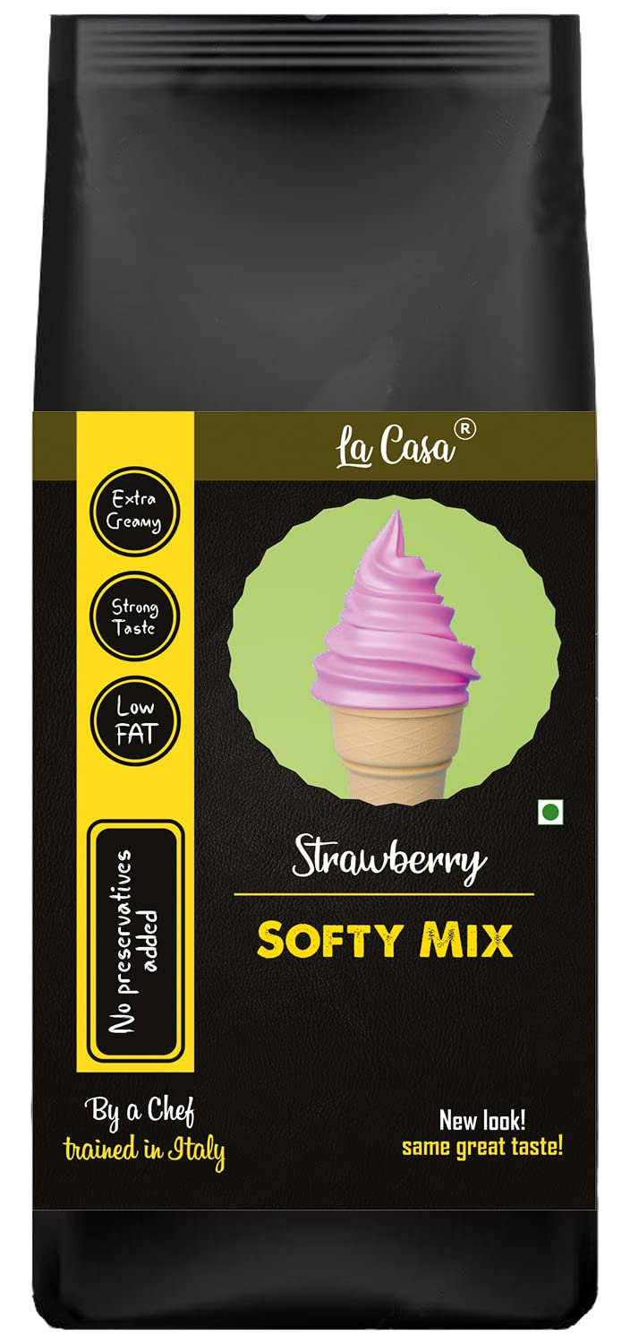La Casa Soft Serve or Softy Premix - Strawberry | Extra Creamy & Strong Flavor | Simply add Milk to prepare Soft Serves | 250g |