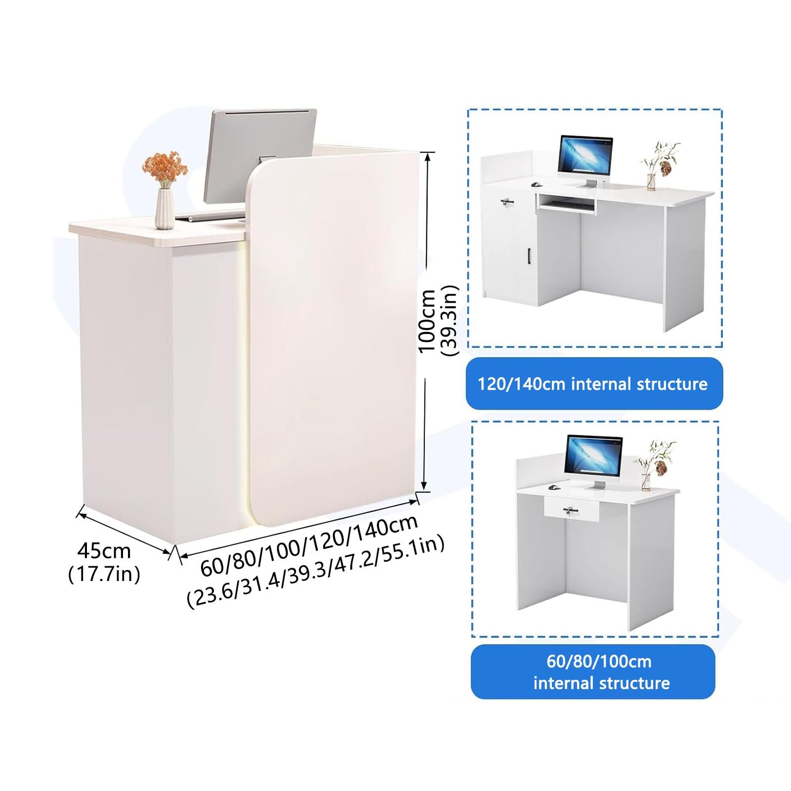 Scrivania da reception con serratura, 140 cm, elegante bancone per saloni di design per sale d'attesa e sale d'attesa, mobili moderni per la reception per aziende, maggiore sicurezza e funzionalità