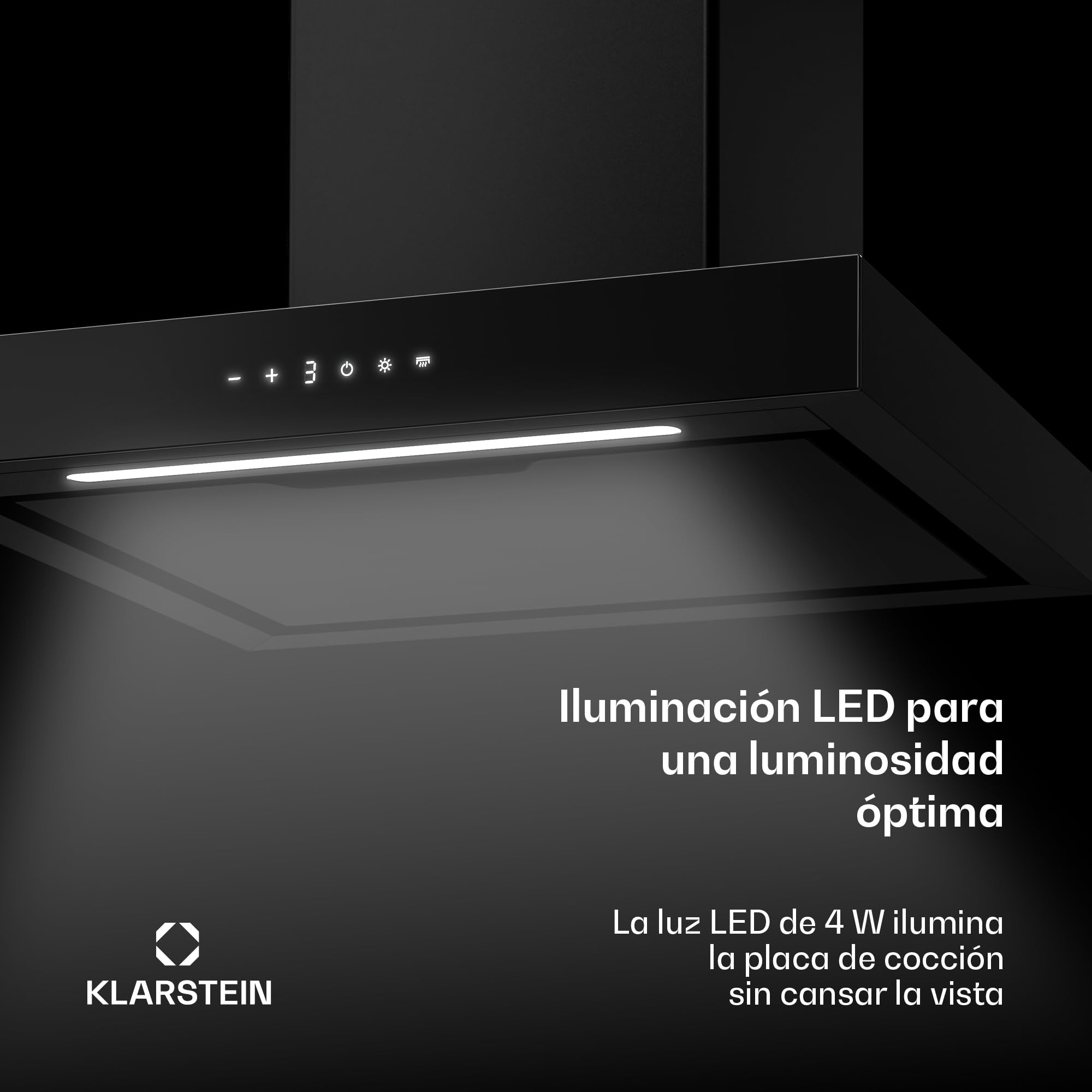 Klarstein Campana extractora de pared, Vapura: Ventilador extractor de 609 m³/h, sensor de calor, control táctil, luz LED, clase energética A++