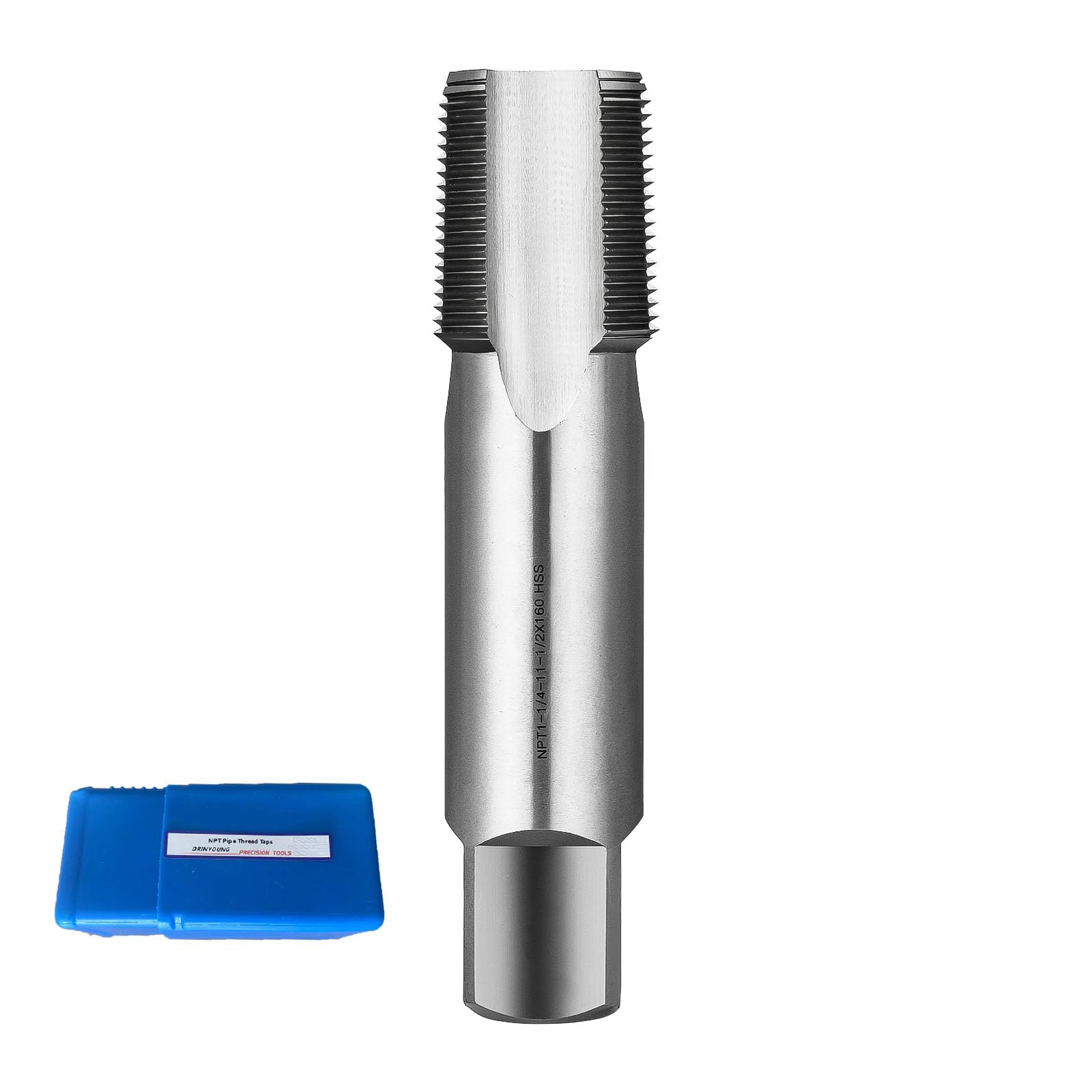 Grifo de rosca de tubo extendido NPT1-1/10.2 cm-11-1/2 × 8 pulgadas, acero de alta velocidad (HSS) 1-1/4 pulgadas alargado por 8 pulgadas, grifos de rosca de tubo cónico DRINYOUNG