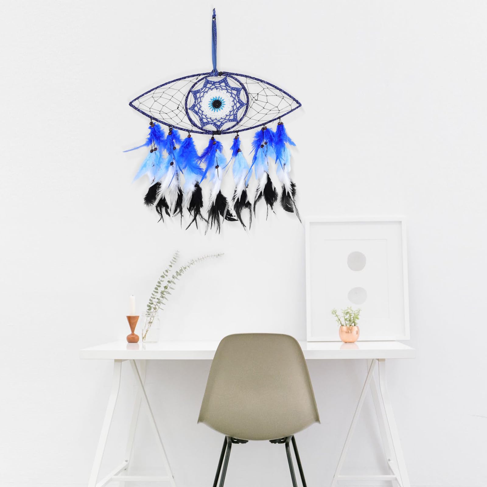 OSALADI 4 Stück Handgefertigter Traumfänger mit Bösem Blick und Federn Elegante Wanddekoration fürs Schlafzimmer Beweglich und Aufhängen Geeignet