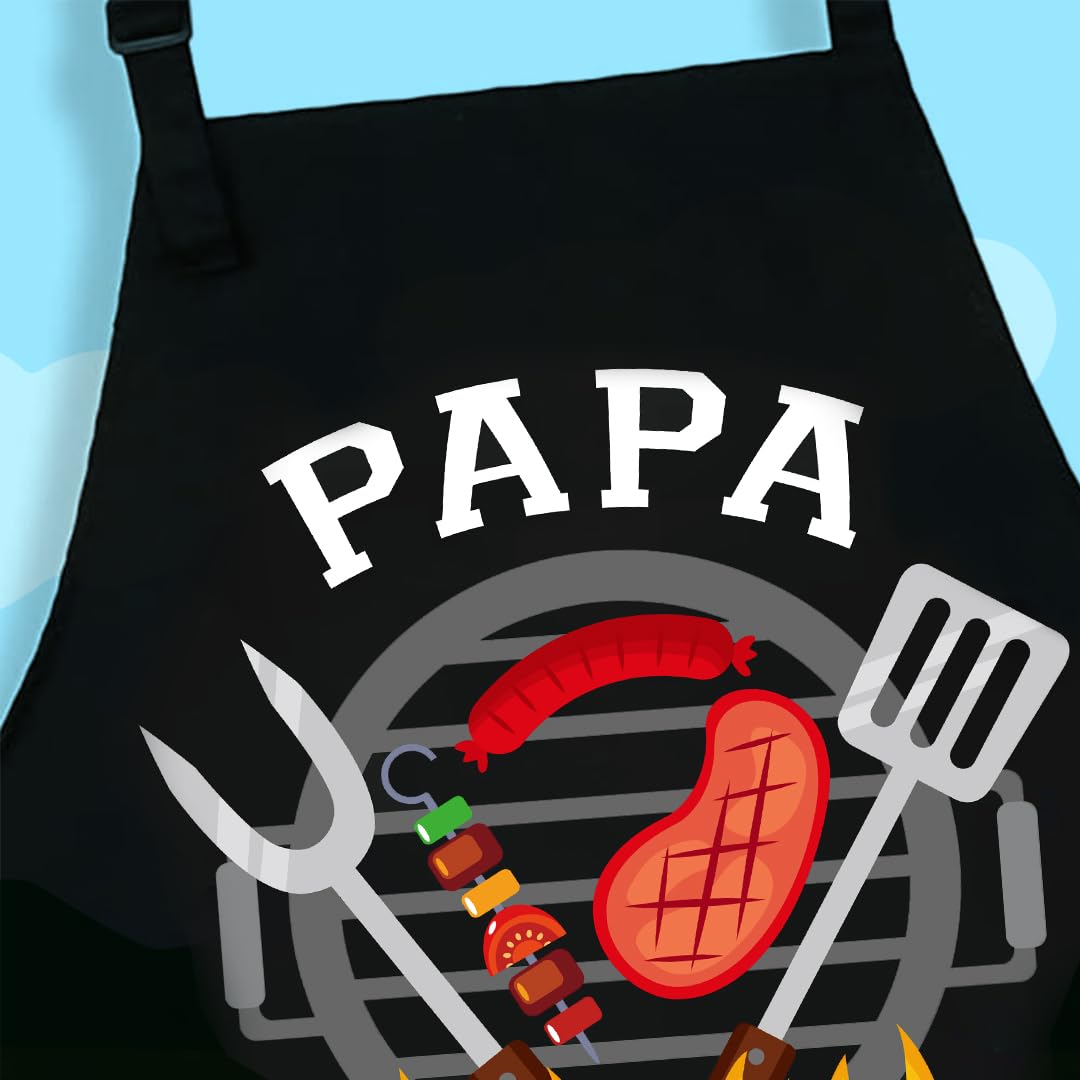 Tablier Cuisine Personnalisé Homme, Tablier Professionnel Rigolo Humour Bbq Barbecue Coton Noir Réglable, Tablier de Cuisine Cadeau Fete Des Peres Saint Papa Noel Valentin
