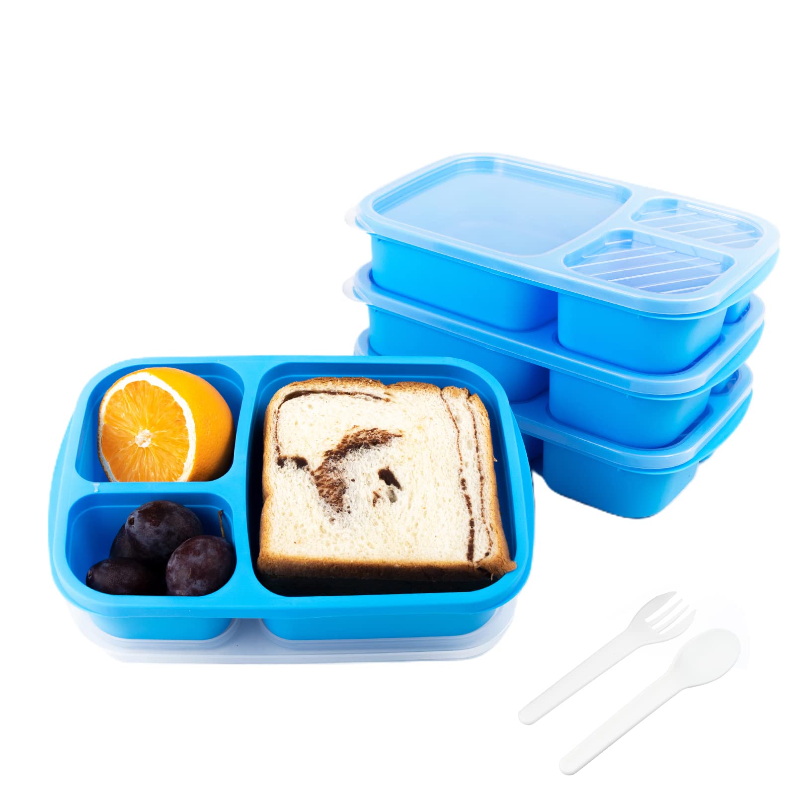 xhongz 3 Compartment Bento Lunch Box, 4 Pack Meal Prep Lunch Containers