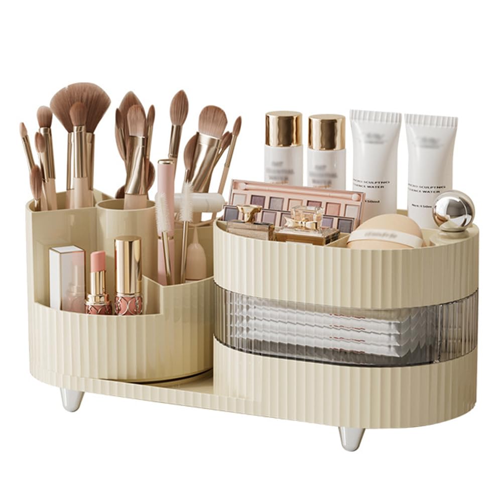 NUODWELL Makeup Organiser, Cosmetics Storage Box with 360°Rotating Makeup Brush Holder