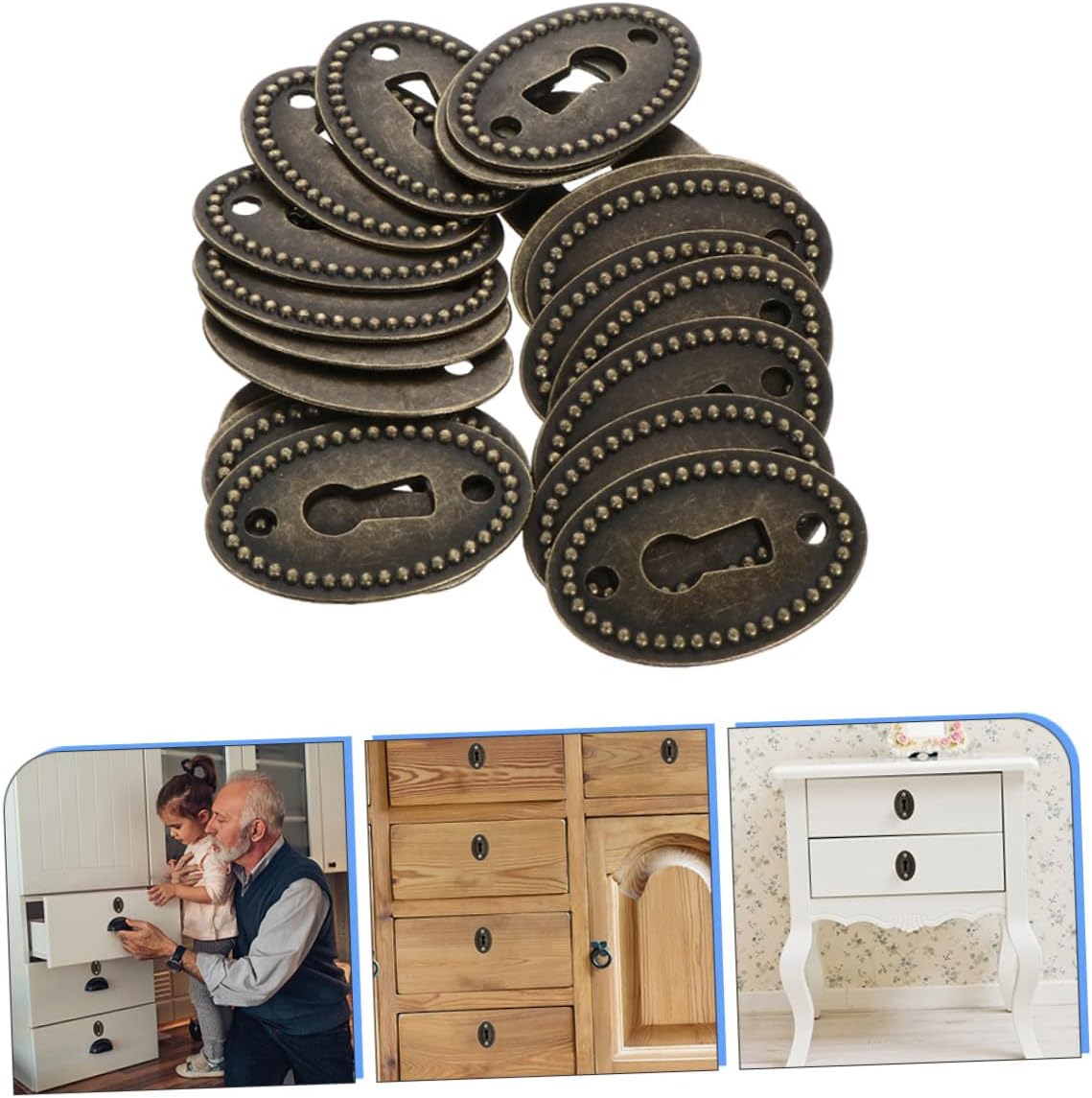 ORFOFE 30pcs Keyhole Cover Insert Keyhole Escutcheon Plate Zinc Alloy Finish Back Protection Cover for Retro Furniture