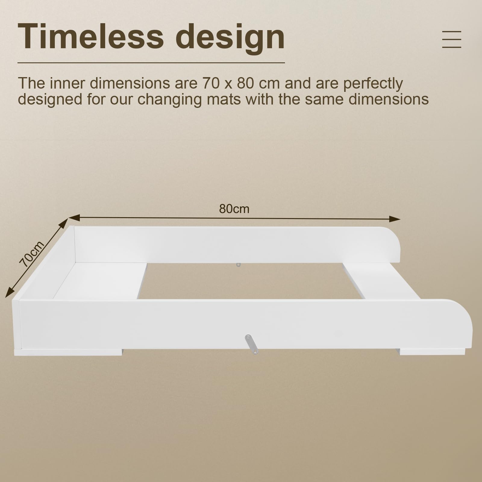 WOLTU Cambiador para Bebé 70x80x10 cm, Tablero Universal para Cómoda, Profundidad Ajustable 47,5-50 cm, Montaje en Pared, Accesorio en MDF, Color Blanco