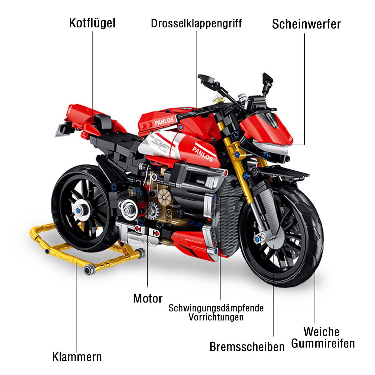 Technik Motorrad für Streetfighter V4 SP, 981 Teile Technik Rennen Motorrad Bausteine Modell Bauset, MOC Klemmbausteine Supermotorrad Modell für Jugendliche Erwachsene