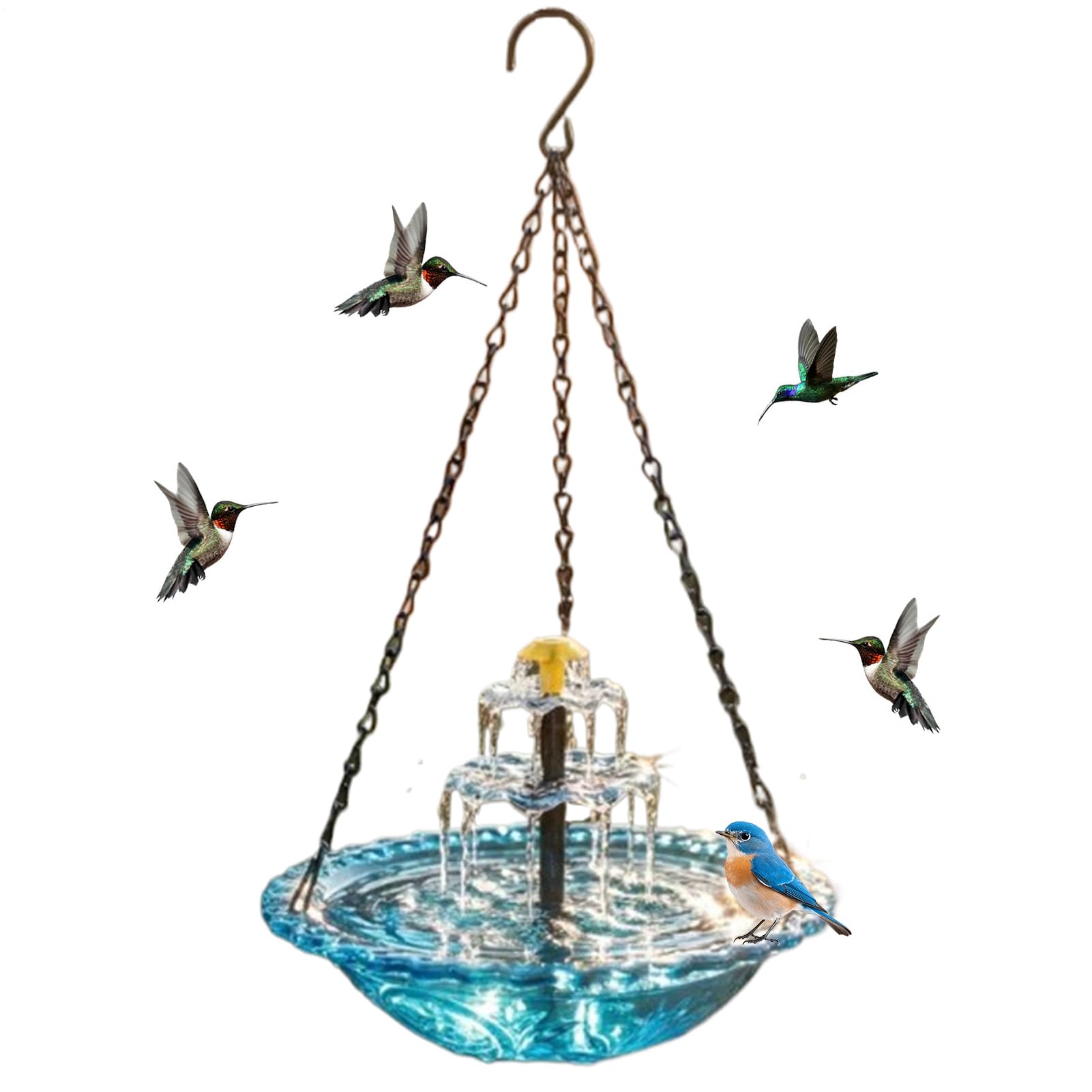 Genérico Fuente Solar Colgante Para Pájaros Con Cascada, Bebedero Para Pájaros Colgante Para Exteriores Con Fuente Solar, c-omedero Automático Para Exteriores Para Atraer Aves Silvestres Y Colibríes