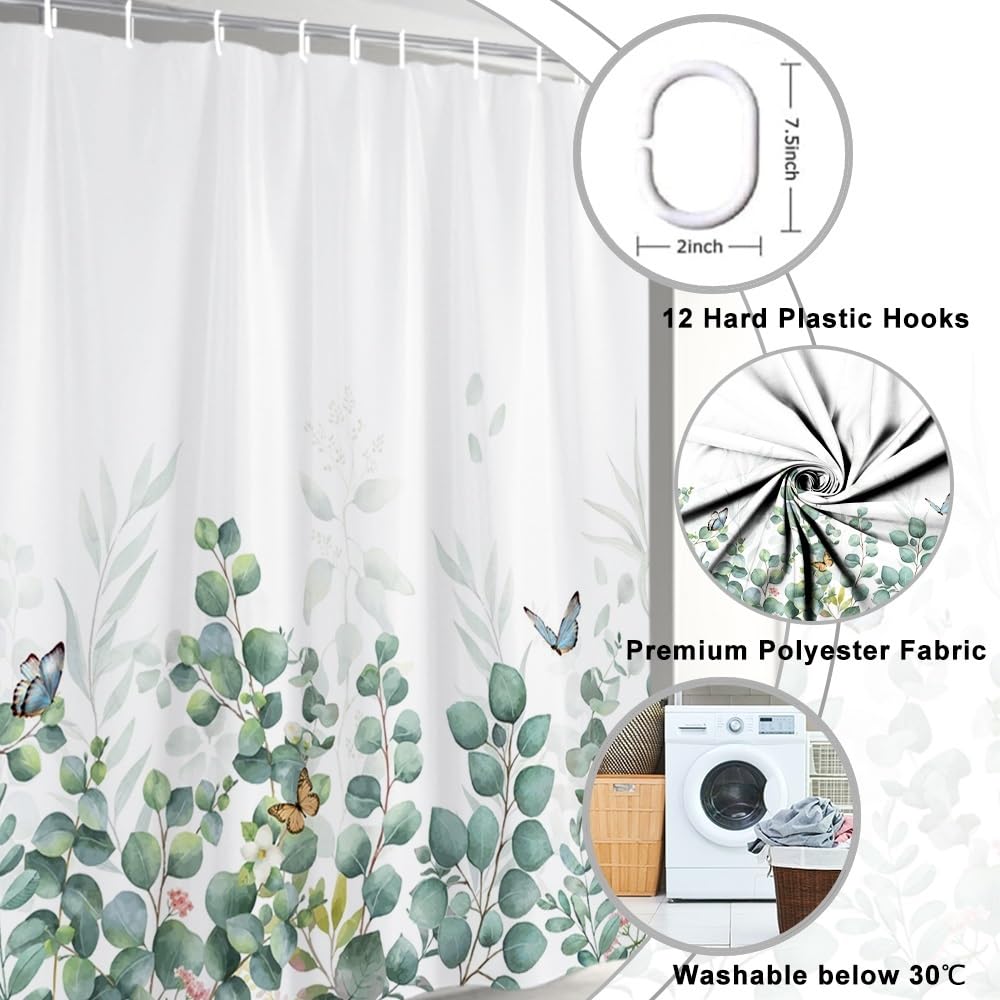 Uiiooazy Cortina de Ducha de Hoja Eucalipto, Cortinas de Ducha Verde Oro Abstracto Planta Cortinas de Baño Antimoho Impermeable Lavable Tejido de Poliéster Cortina Ducha con Ganchos 90x180cm — view 274