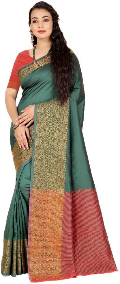 neeah Women's Jacquard Weaved Banarasi Silk Festive Saree With Matching Blouse Piece