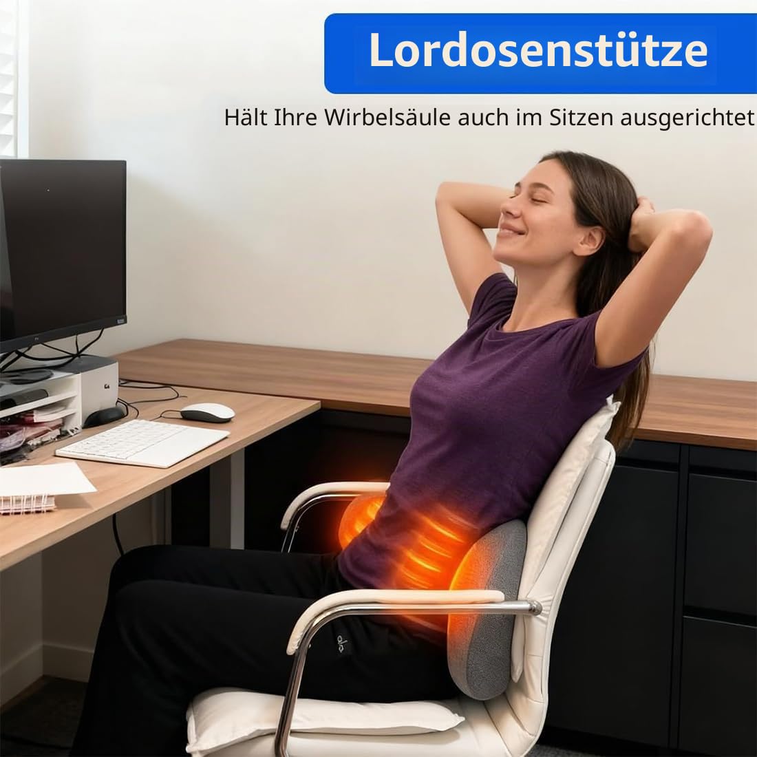 3-in-1-Rückenmassagegerät, Triple-Fusion-Rückenmassagegerät, elektrisches Ischias-Massagegerät mit Vibrationsmassage und Wärmekompresse für Nacken, Schultern und Rücken (Black)