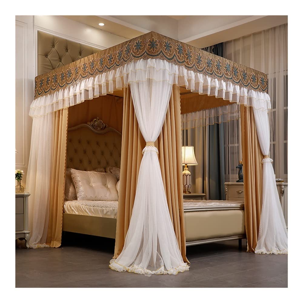 GTHTUHFD Mosquito Net For 1.8M/6Ft Bed, 4 Pole Support Luxury Bed Canopy, Bedroom Decorative Blackout & Dust Proof Bed Curtain,Style 9-1.8x2x2m