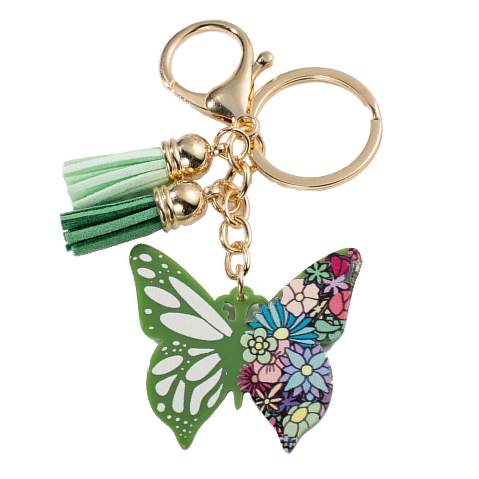 Terncoew Unisex E Cut Alloy Heart Buckl Keyring Small Acrylic Colorful Butterflies Tassels Keyholder Bag Pendant For Women Acrylic Colorful Butterflies Keyholder