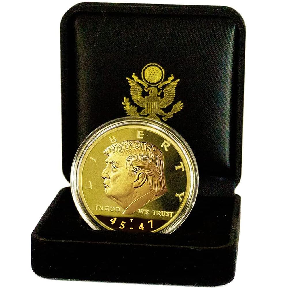 Donald Trump Gold Coin Set 45-47 President, Velvet Case, 2+ Term Collector’s Edition, Commemorative Gold Plated Replica Coin w/Cert of Auth (Velvet 45-47)