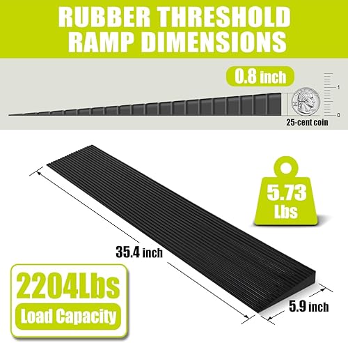 Miniatura 2 de Linkloos 0.8" Rise Rubber Threshold Ramp Doorway, Recycled Solid Rubber Wheelchair Ramp with 2204 Lbs Load Capacity, Temporary Driveway Curb Ramps