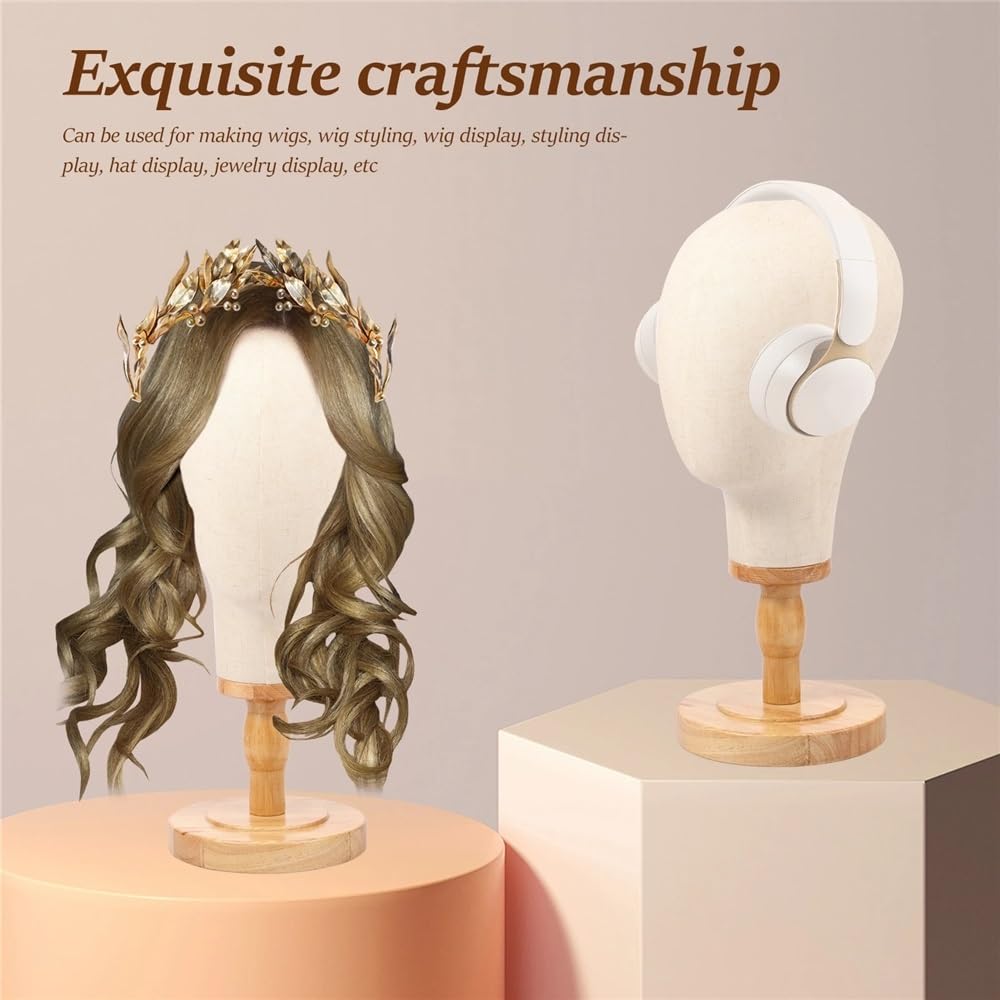 Wig Stand Perückenkopf aus Segeltuch, Perückenständer, Schaufensterpuppenkopf for Ausstellen und Herstellen von Perücken, Perückenständer mit Kopf, Perückenstützen, Halter, Kappen, Kopfschmuck Wig Dis