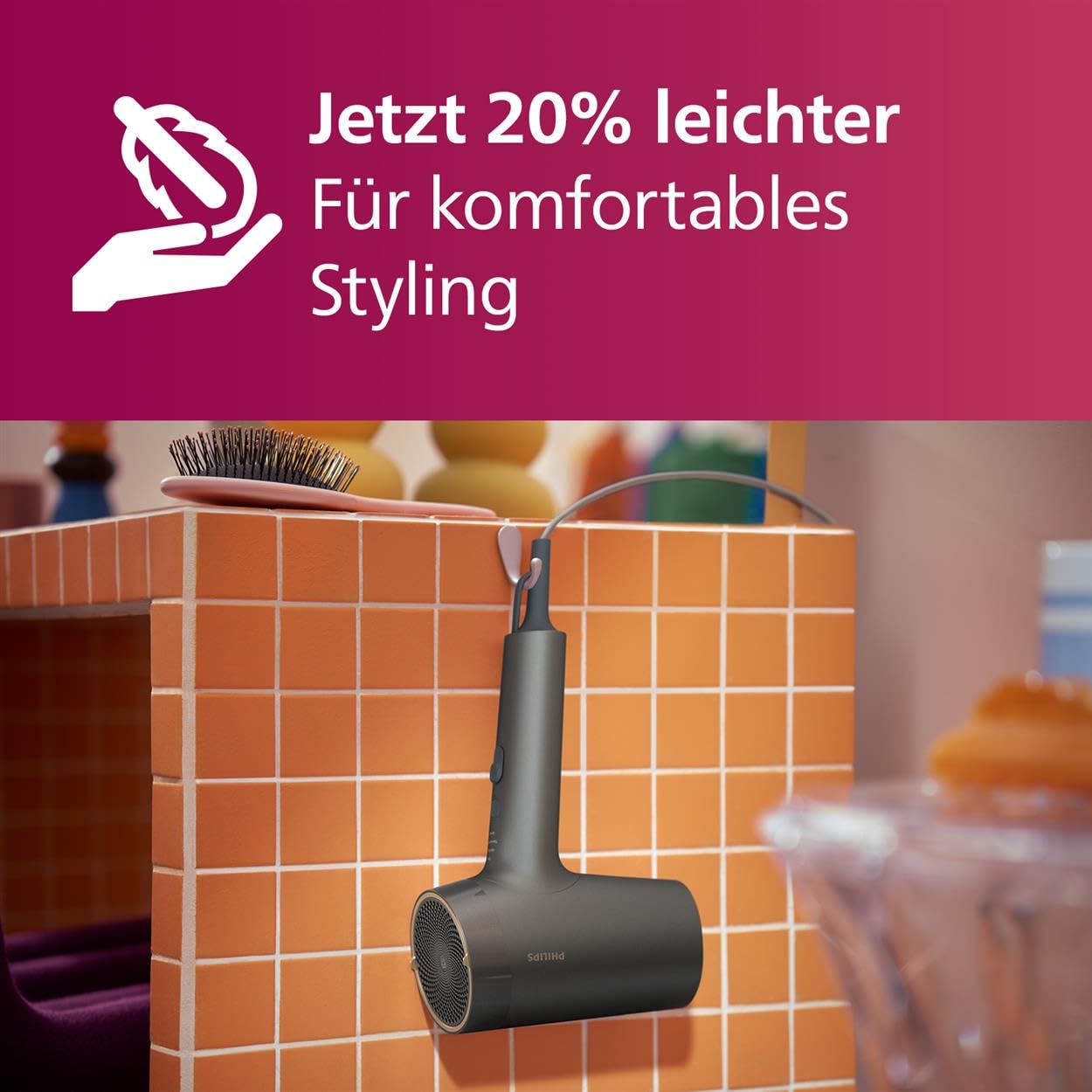 Philips Haartrockner der Serie 7000, mit Leichtigkeit trocknen und stylen, ThermoShield Advanced Technologie, mineralische Ionen, mit Düse und Diffusor, 1.800 W (Modell BHD713/10)