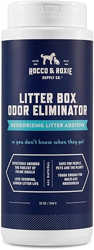 Rocco & Roxie Litter Box Odor Eliminator, Best Natural Urine Deodorizer, Cat Box Deodorizer, Smell Control, Odor Absorber, Safe for Kitty, 12 oz