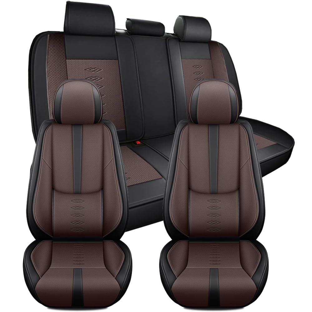 NCCLOVELY Car Seat Covers for Honda HR-V 2016-2024 2025,Waterproof Leather Seat Covers 5-Seats Standard,Car Interior Accessories with Airbag,Car Seat Protectors for HR-V(Black+Coffee)