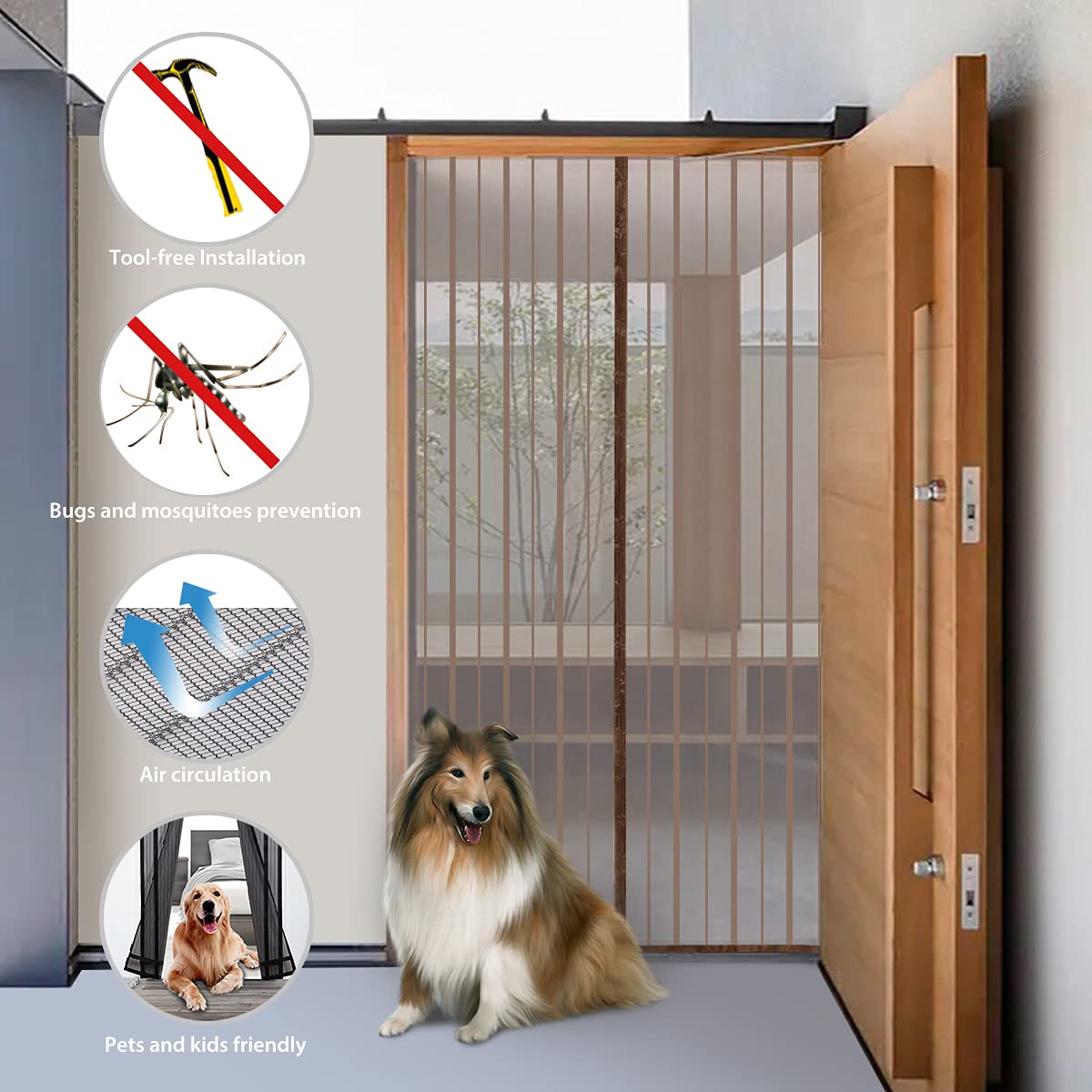 Sekey 140x240 cm Zanzariera Magnetica per Porta, anti Insetti, per Legno, Ferro, Porte in Alluminio, Facile da Installare, Non è Necessario Praticare Fori, Apertura e Chiusura Silenziosa, Marrone