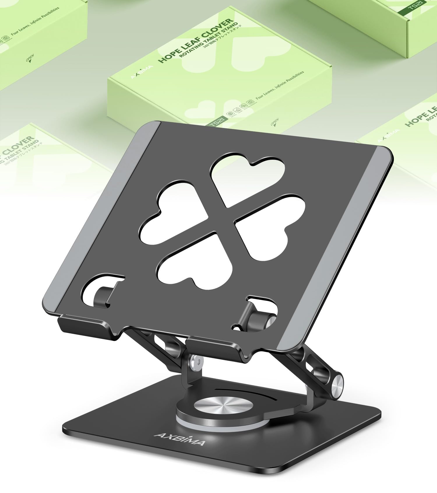 Axbima Tablet Stand for iPad,360° Rotating Desktop Holder - Aluminum Adjustable & Foldable Desk Holder for iPad Pro 12.9/11,Air 10.9,Samsung Tab S9,Portable Home/Office,Gift for Mom,Teens,Black