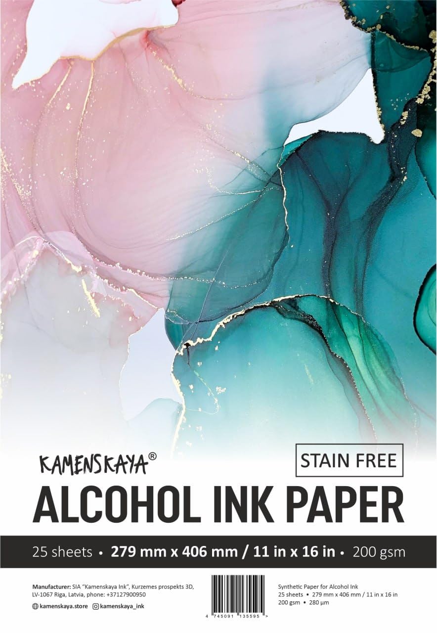 KAMENSKAYA Alcohol Ink Paper - Synthetic Paper Set for Alcohol Inks - 11 x 16 in, 25 Sheets