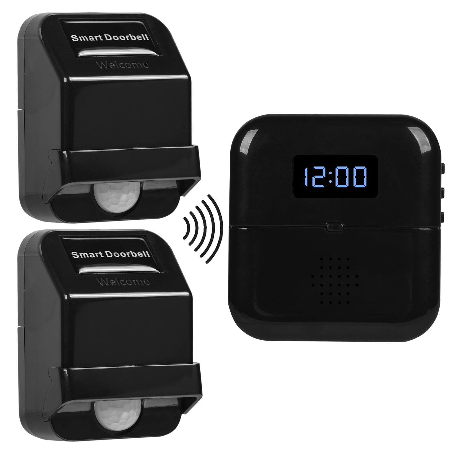 Motion Sensor Detector Wireless PIR Security Alarm, Welcome Doorbell, Mailbox Alert, Dogs and Cats Passing Reminder for Business Hotel Home Office (Black 0201)