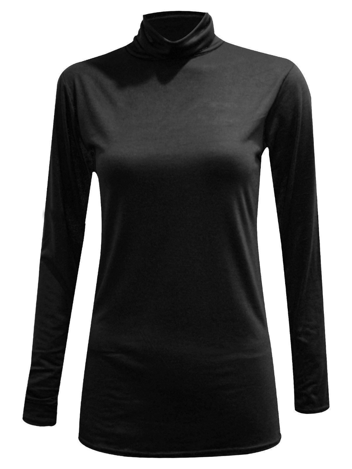 ER Direct Women Long Sleeve Plain Turtle Polo Neck Ladies Stretch Plus Size Top T Shirt (UK XXL, Black)