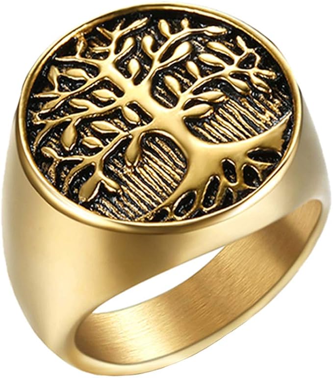 INRENG Men's Stainless Steel Tree Life Ring Vintage Classic Round ...