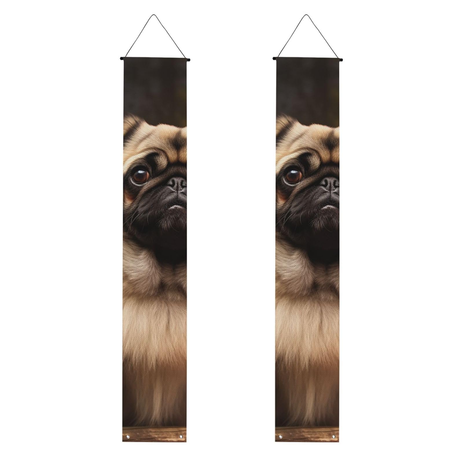 Pug Dog Porch Banner 2PCS, Summer Hanging Flag Party Porch Sign Front Door Hanging Decorations for Indoor Outdoor Holiday Yard Decor Wall Backdrop 71 x 12 Inch