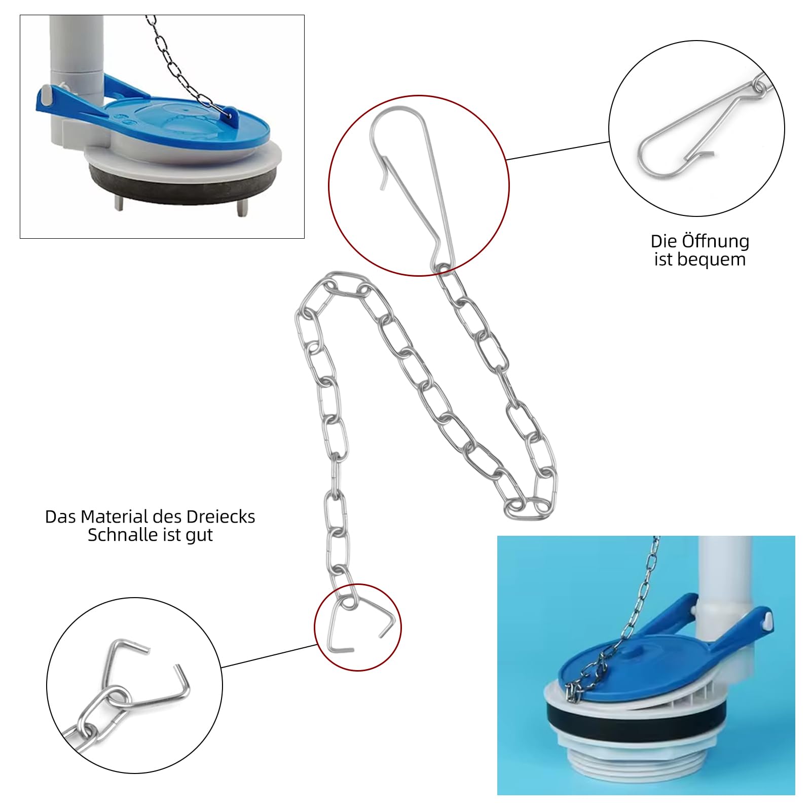 Notoke 5 Stück Silber Toilettenspülketten, 25 cm Toilette Edelstahl Stahlkette, Universelle Metallkette für Toilettenspüler, Ersatzset für Toilettenspüler, für die meisten Toilette