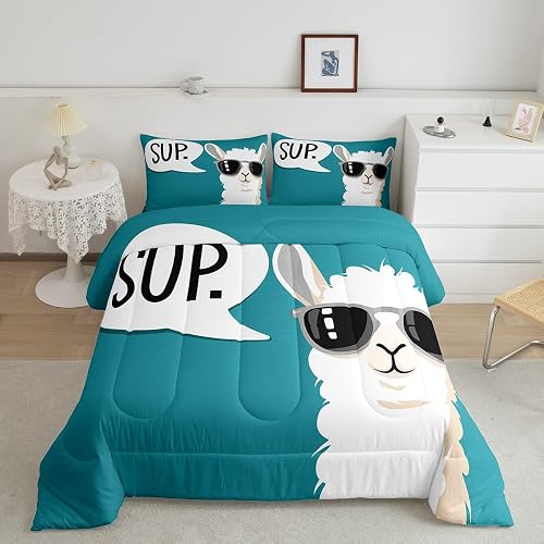 Feelyou Cute Llama Comforter Set Kids Cartoon Llama Alpaca Comforter Set