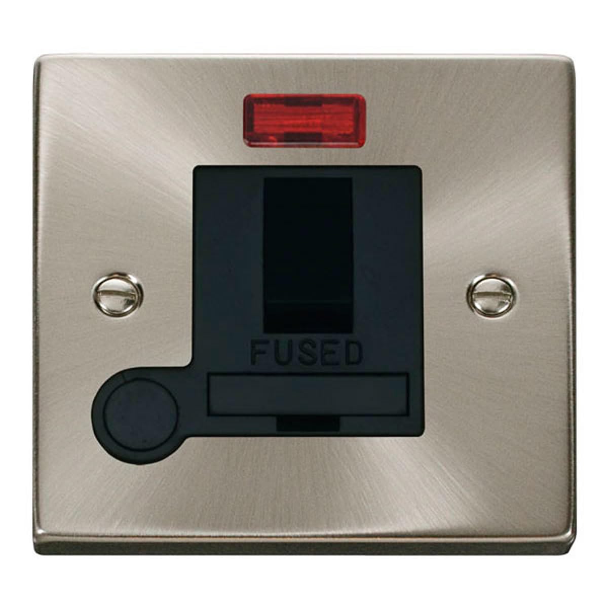 Click Satin Chrome Satin - Brushed Chrome 13A Fused Connection Unit Switched With Neon With Flex - Black Insert