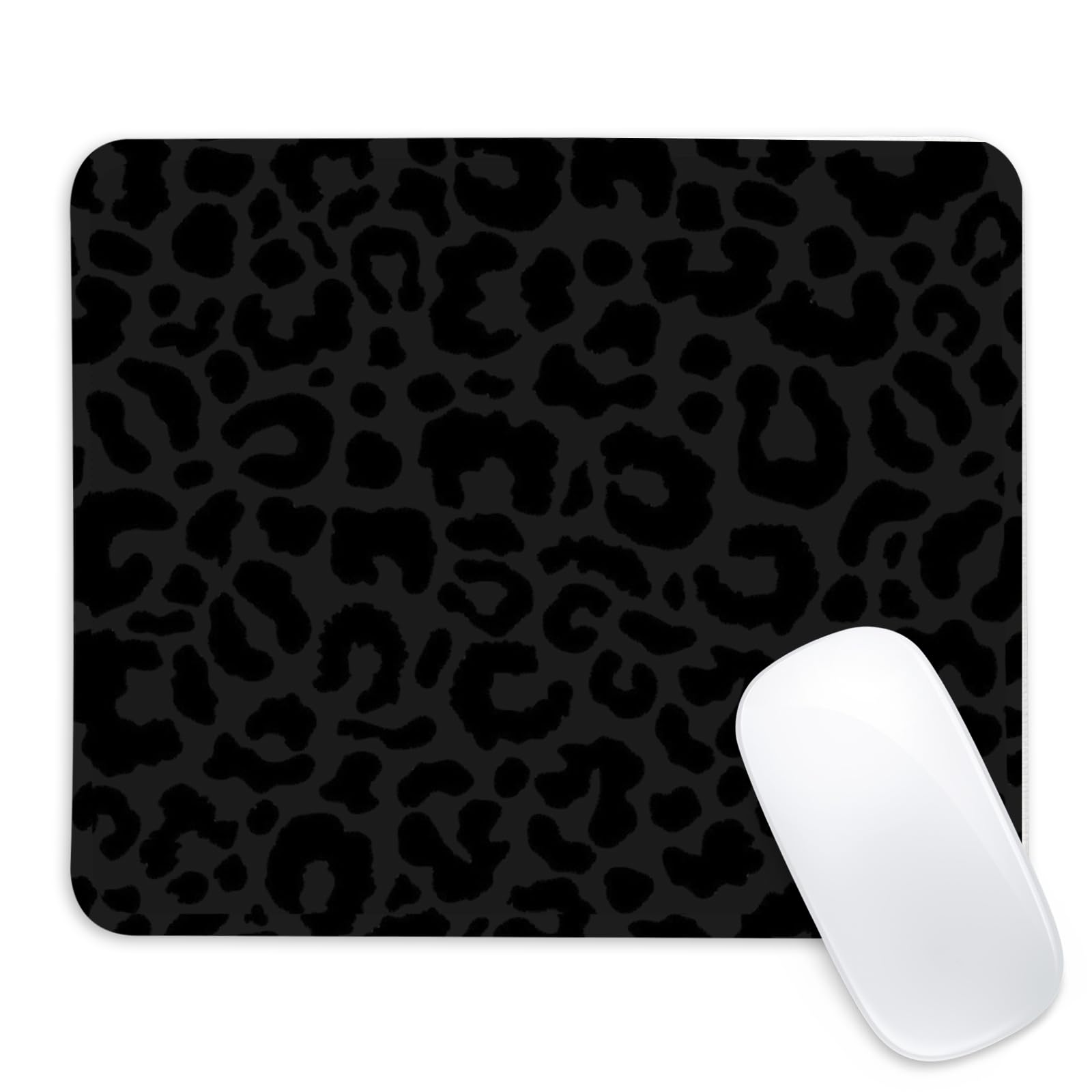 Black Leopard Print Square Mouse Pad Non-Slip Rubber Base Mouse Pad Home Office Decoration Desktop Accessory Laptop Mouse