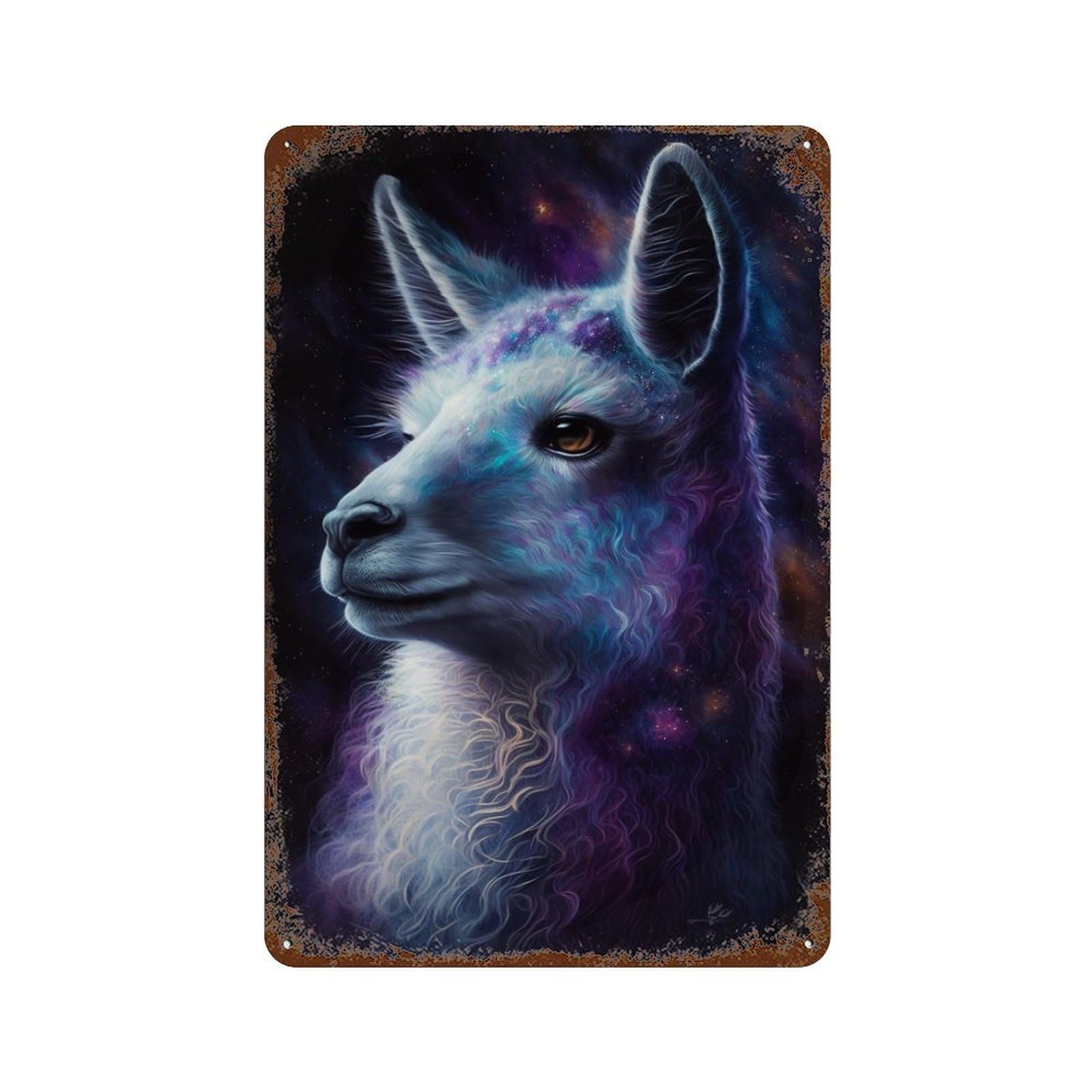 Cosmic Llama Portrait Art Vintage Rust Metal Sign 11.8"x7.9", Shabby Chic Decor for Living Room, Hallway And Home Decor