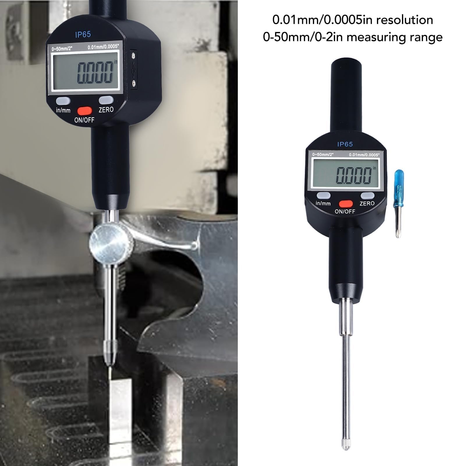 Indicador De Cuadrante Electrónico, Resolución De 0,01mm 0,0005pulgadas, Rango Medición 0 a 50 Mm 2 Pulgadas Ip65 Indicador De Prueba De Dial, Electrónico a Prueba De Agua Indicador De Dial Digital