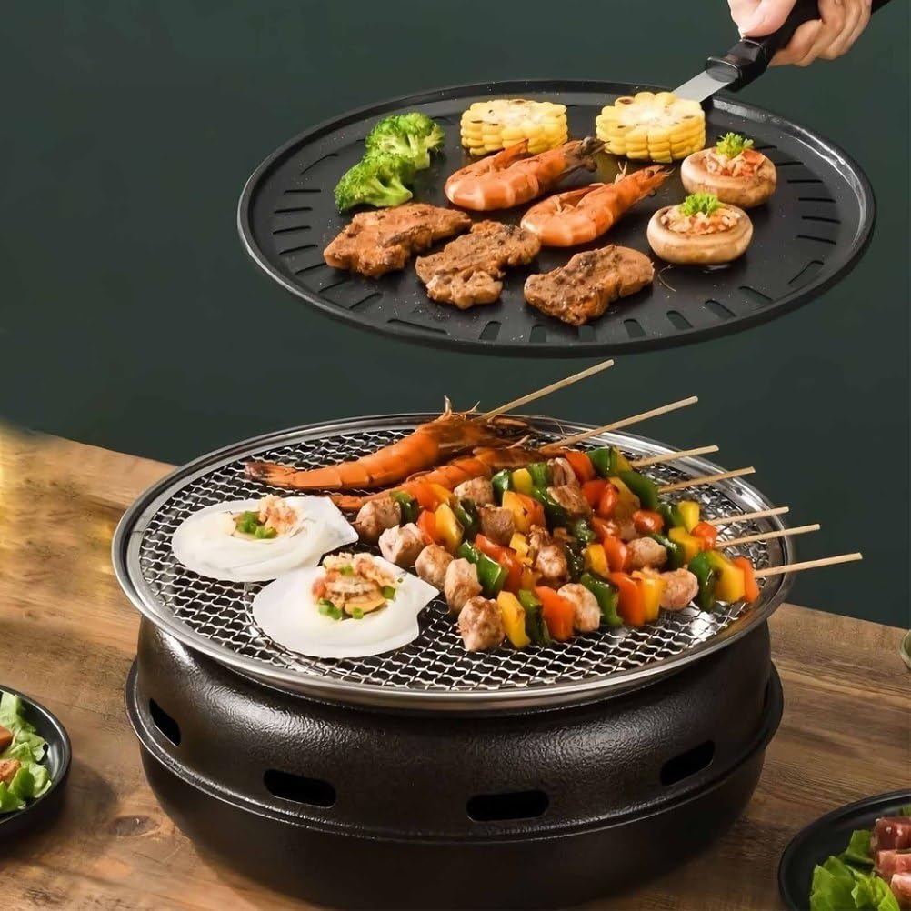 15-calowy podzielony okrągły grill na zewnątrz, z domem izolacyjnym domowy nietopcy mini grill woda i separacja oleju odpowiednia dla znajomych gromadzących się znajomych