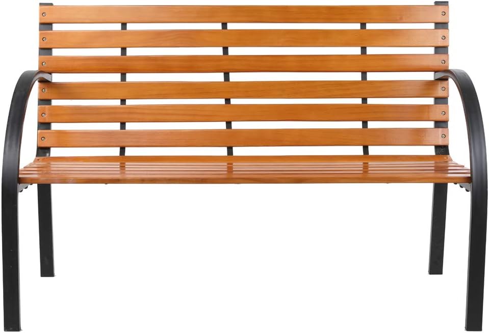 48" Patio Park Garden Bench, Patio Porch Chair Deck Hardwood Cast Iron Love Seat Outdoor Furniture for 2 Person Outdoor Clearance Outdoor Patio Garden Bench Park Seat