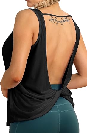 icyzone Womens Open Back High Neck Workout Athletic Gym Tank Tops