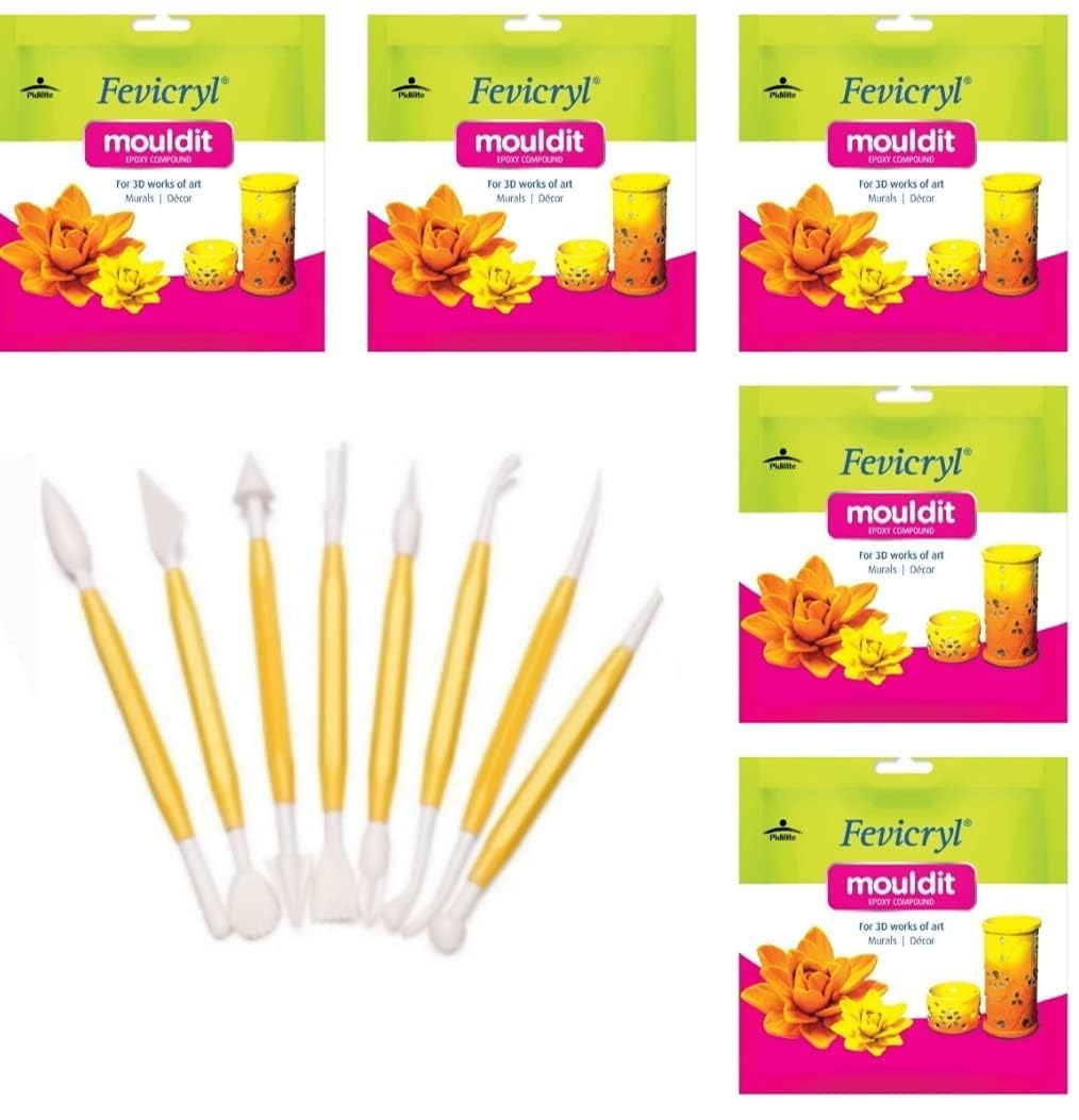 Fevicryl Shilpkar Mouldit Epoxy Compound Clay (5 Packets of 50gm Each) + Clay Tools/Clay Sculpting Tools/Clay Modelling Tools (Set of 8 Double Ended Tools) for DIY Art and Craft-image-43
