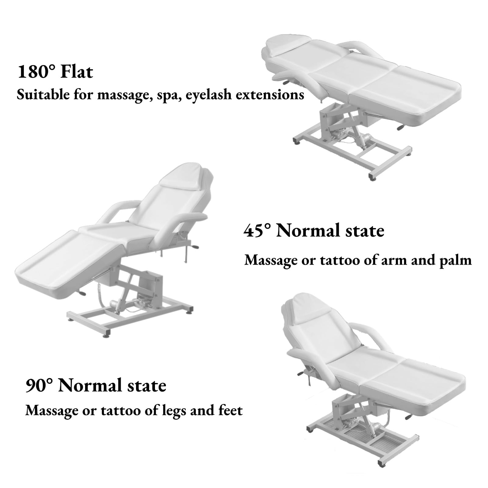 LSLIFE Elektrische Massageliege Kosmetikliege mit Hocker Verstellbare 3-teilige Massageliege Salon elektrisch Massage Abnehmbare Armlehnen Kopfstütz für Salon, Tattoo Gesichtsbehandlung SPA (Weiß)