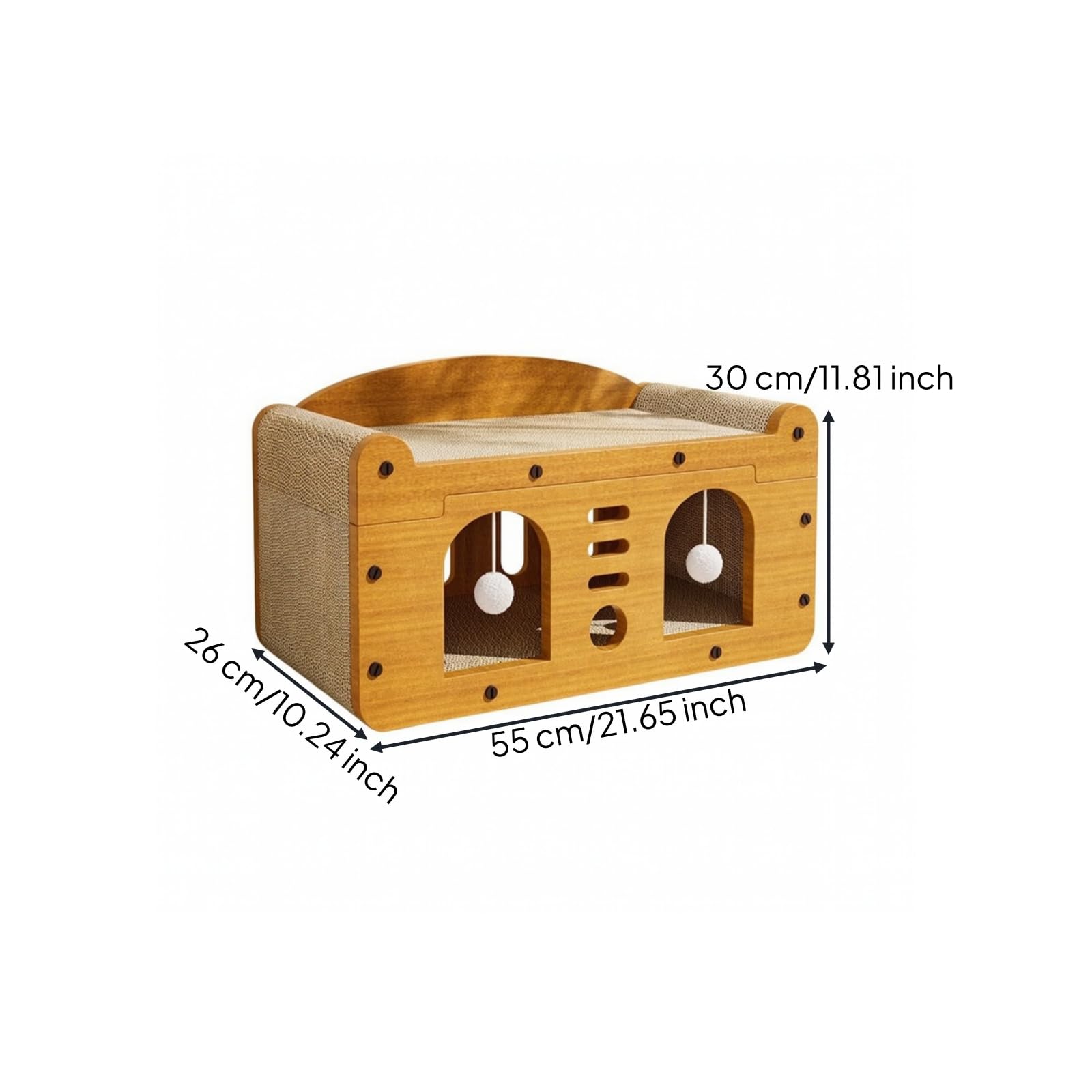 Scatola Tiragraffi per Gatti Riciclabile, Modello Aggiornato A Doppio Livello E Doppia Porta, Grande, Con Tiragraffi E Cuccia Per Gatti, 55 × 26 × 30 Cm