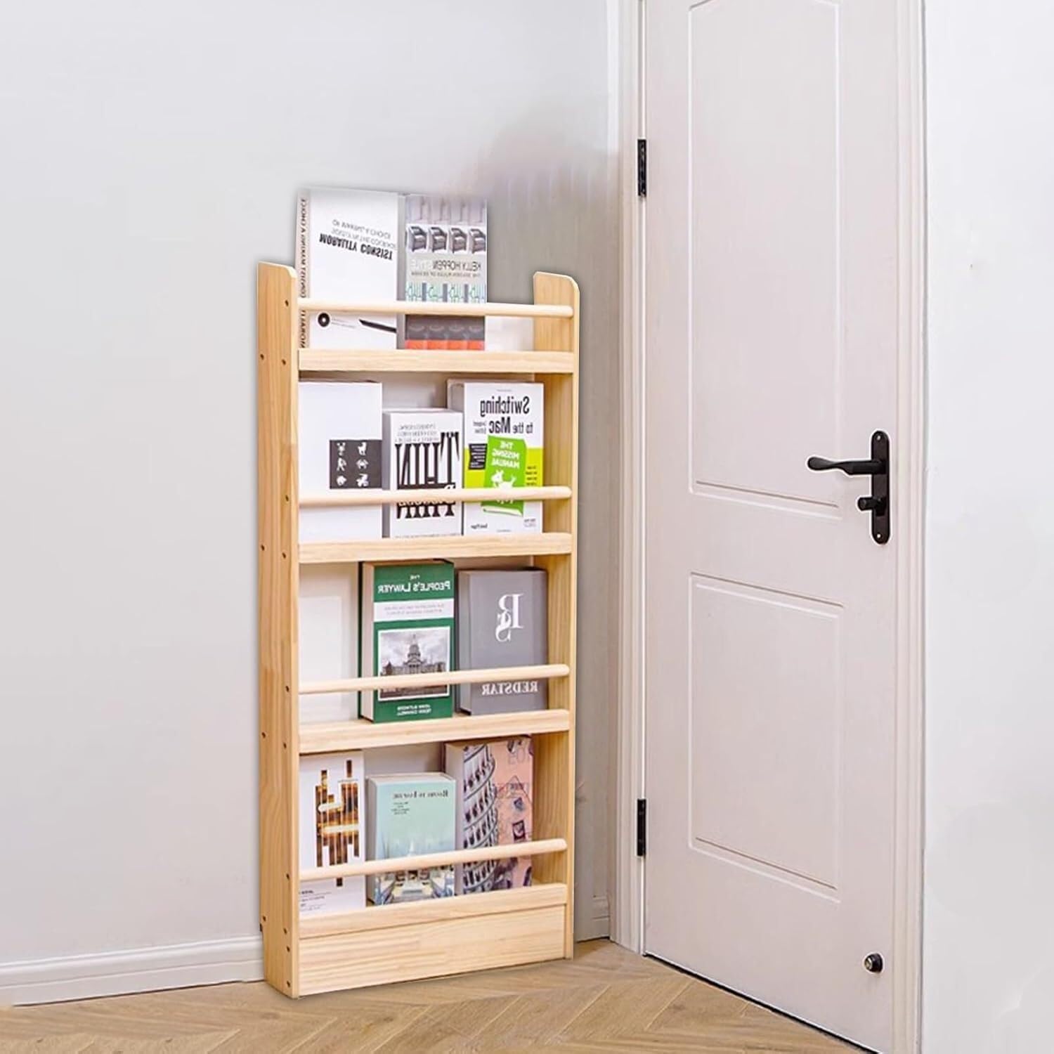Présentoir de livrets en bois 60cm et organisateur de magazines d'angle pour salon et chambre