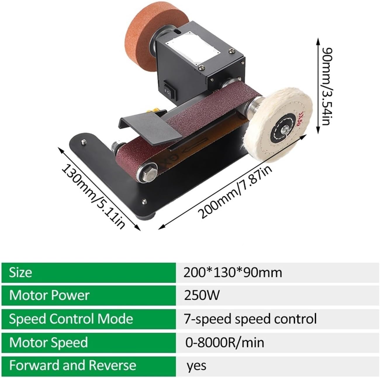 Sander, Polisher 250W Mini Belt Sander Electric Bench Grinder Sanding Machine 7 Speed Adjustable Control Small Grinder Sharpener Polisher Machine(Type 1)